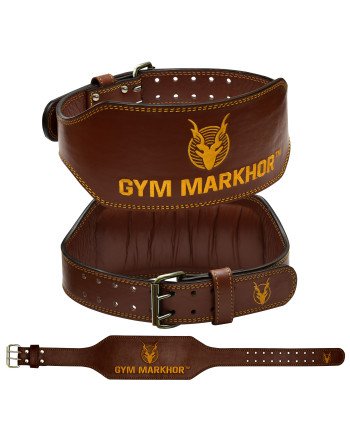 Gym Markhor 6 Inch 7MM Lifting Belt Brown | Comes with a Pair of Free Gym Markhor 18” Wrist Wraps