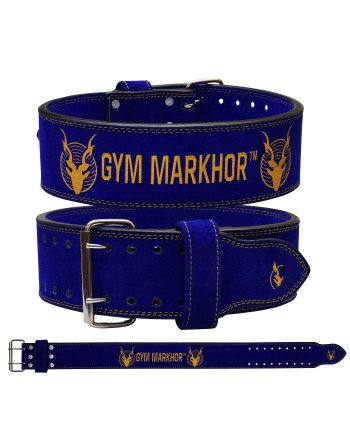 Gym Markhor 4 Inch 10MM Power Belt Single Prong Suede Leather Blue