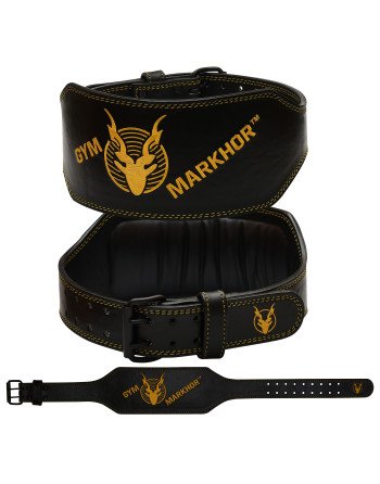 Gym Markhor 6 Inch 7MM Lifting Belt Cowhide Leather Black